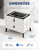 Mesa de Cabeceira Inteligente com Bluetooth, Carregamento Sem Fio, Luz Ambiente Tricolor e Digital