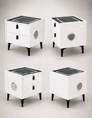 Mesa de Cabeceira Inteligente com Bluetooth, Carregamento Sem Fio, Luz Ambiente Tricolor e Digital